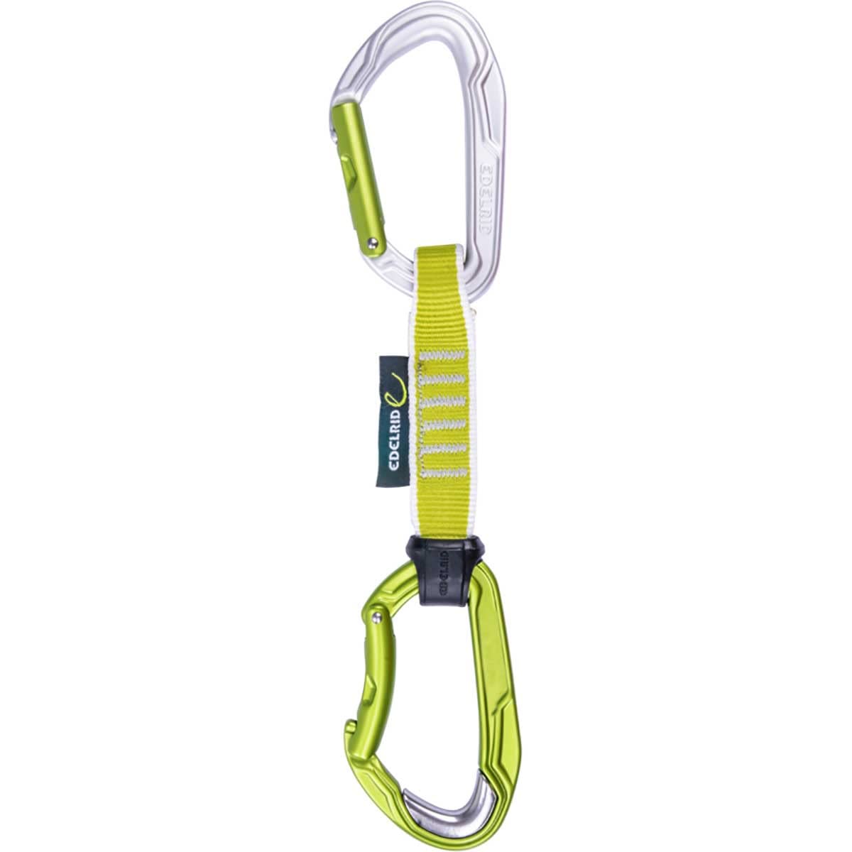 EDELRID Express Set with steel-insert lower carabiner reduces rope wear during leading and belaying.