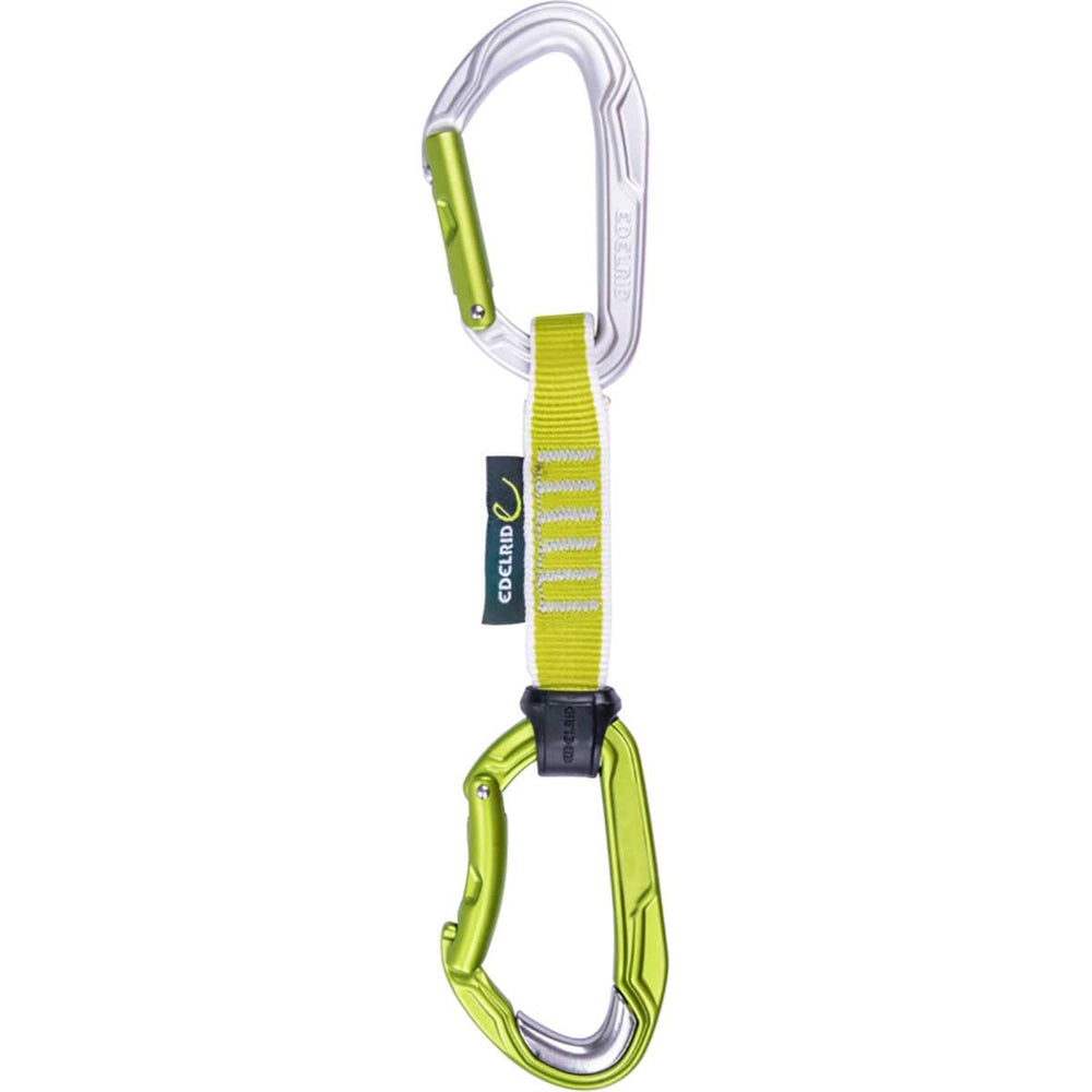 EDELRID Express Set with steel-insert lower carabiner reduces rope wear during leading and belaying.