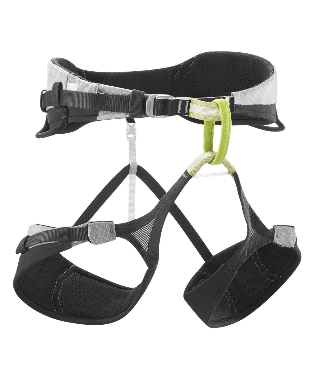 EDELRID Helios harness with butterfly waist belt for even load distribution on climbs.