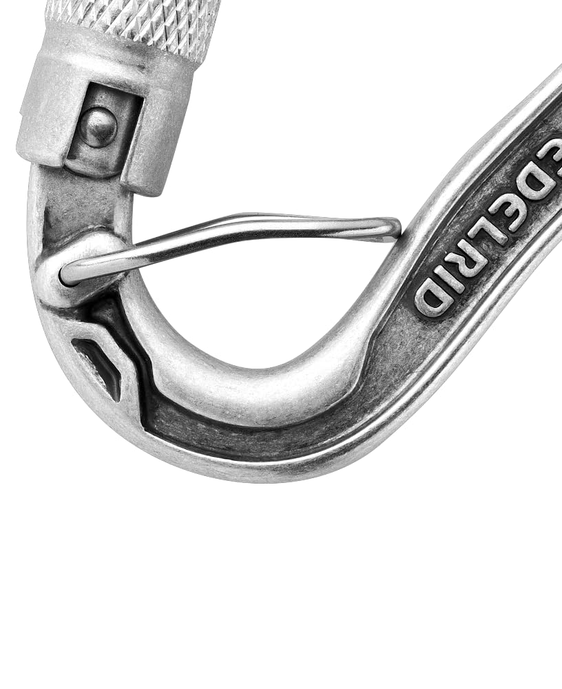 Edelrid HMS Bulletproof Triple FG belaying setup demonstrates cross-load prevention.