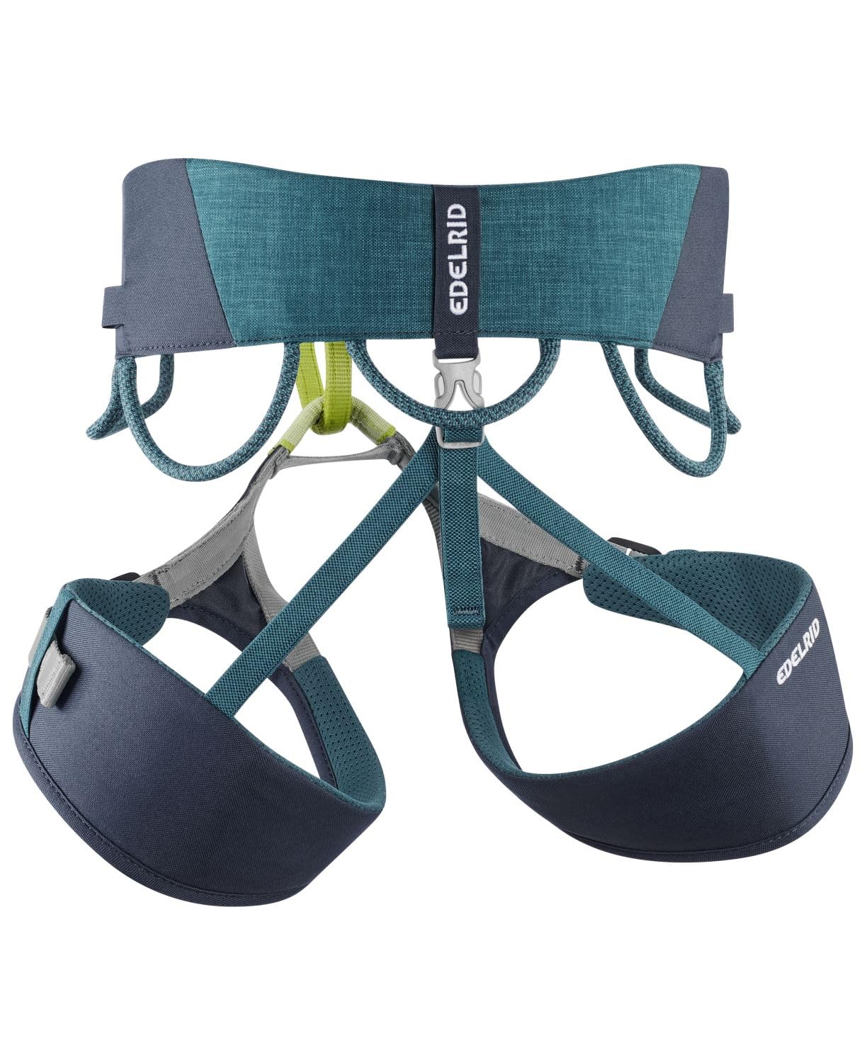 Edelrid Jay harness in Sailor Blue, back view, highlight adjustable center fit