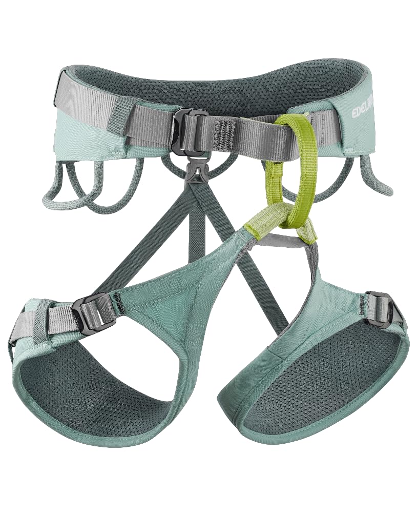 Edelrid Jayne IV front view highlights a comfort-focused waist belt and leg loops.
