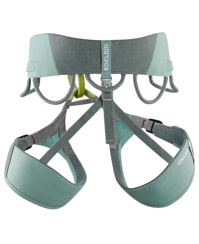 Edelrid Jayne IV side view shows adjustable center fit and enhanced tie-in points.