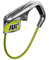 Edelrid Jul 2 belay device front view in green-silver for smooth belaying.