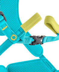 EDELRID Kids Climbing Harness buckle closeup highlights quick lock system.