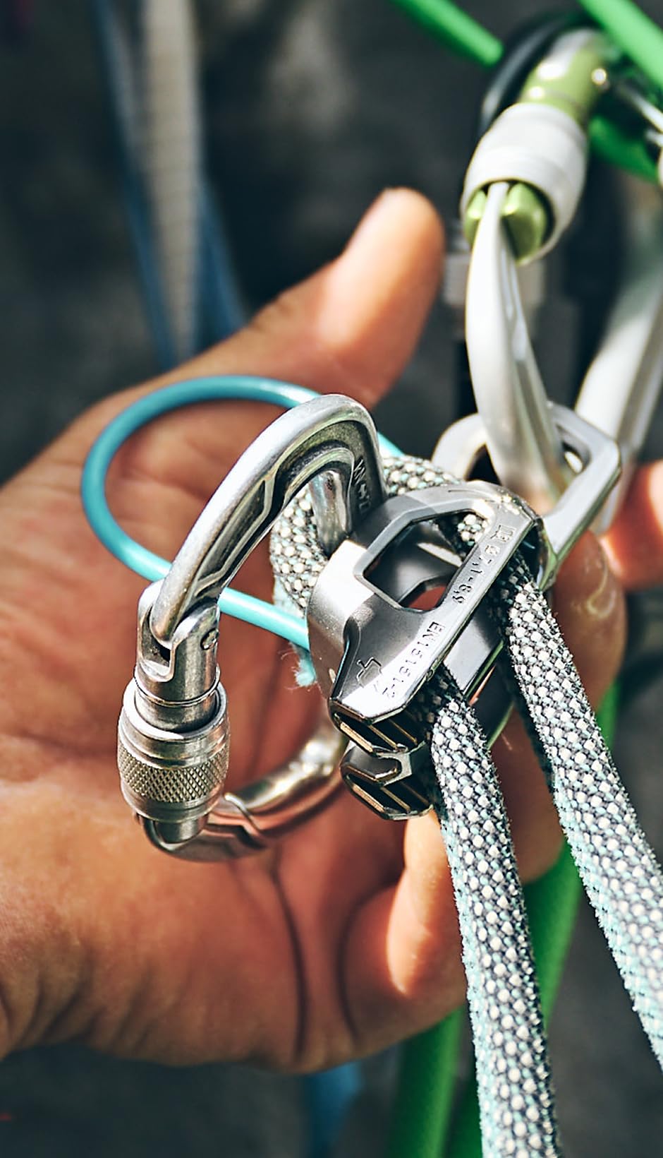 EDELRID Nano JUL in action for rappelling and descents in varied conditions.