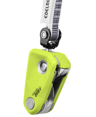 EDELRID Ohm II swivel joint enables clip-in from any direction for smoother belays.