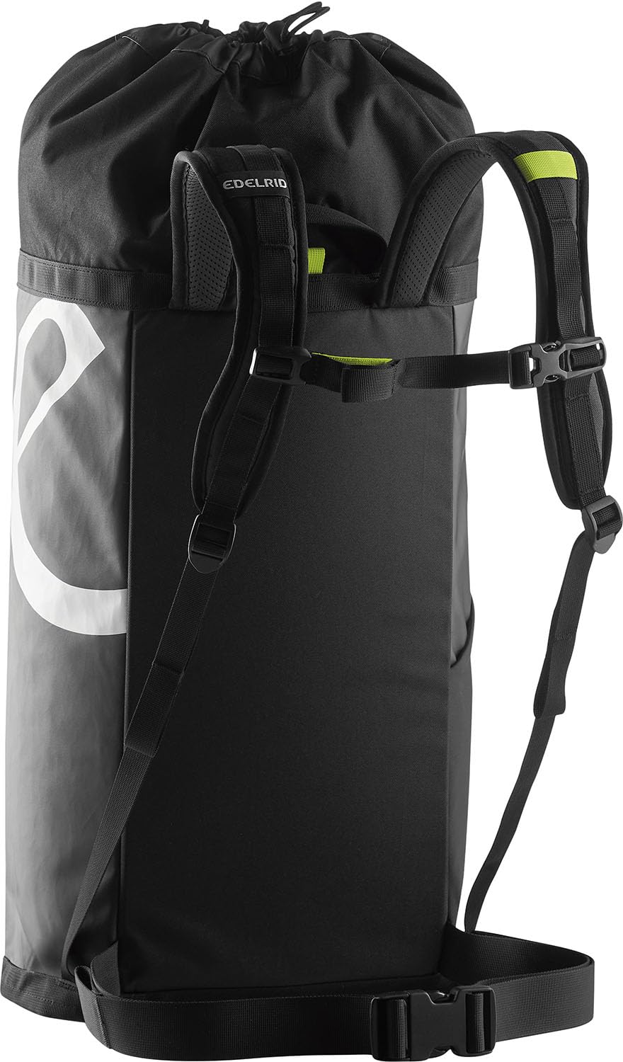 EDELRID Pit backpack side view highlights elastic bottle pocket and easy access.