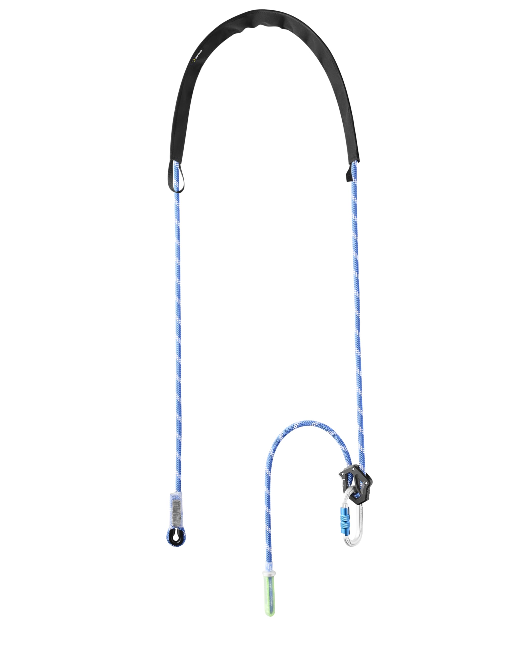 Edelrid Switch Pro Adjust 120cm lanyard shown for adjustable length under load during self-belay