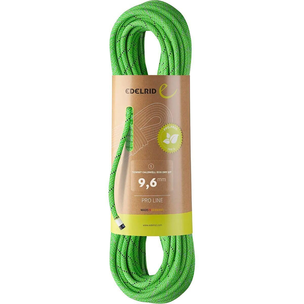Edelrid Tommy Caldwell Eco Dry DuoTec 9.6mm rope in neon green for big wall routes