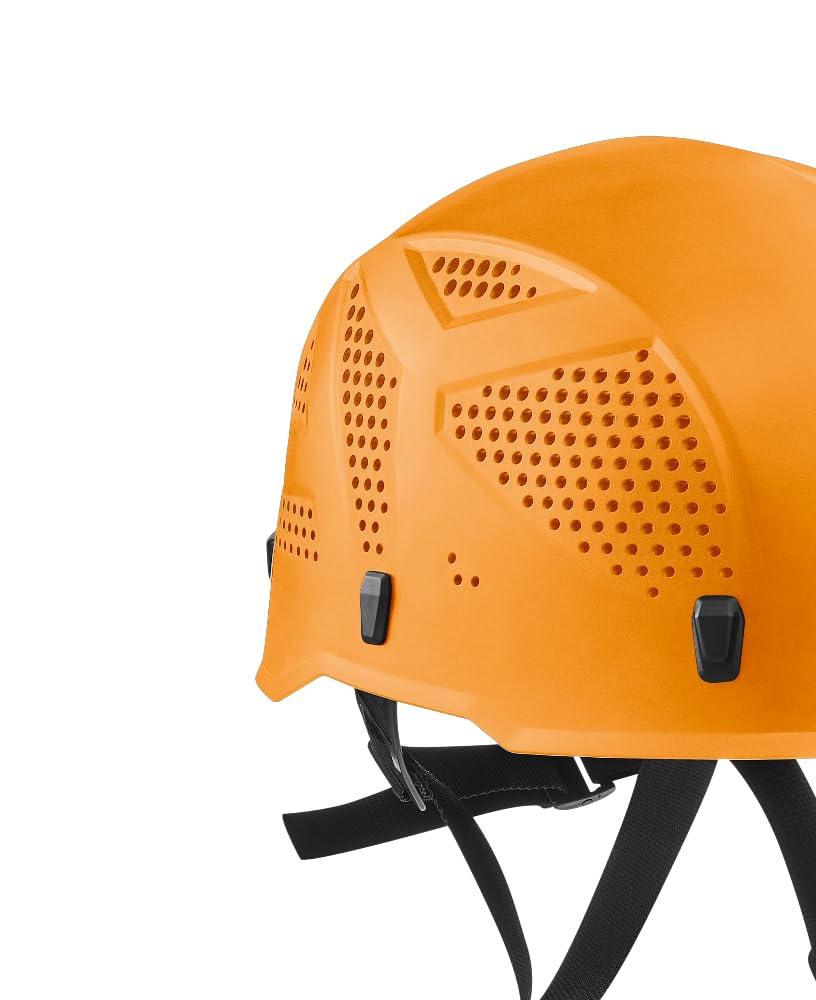 EDELRID Ultralight III helmet orange, side ventilation close-up, enhances airflow for comfort during climbs.