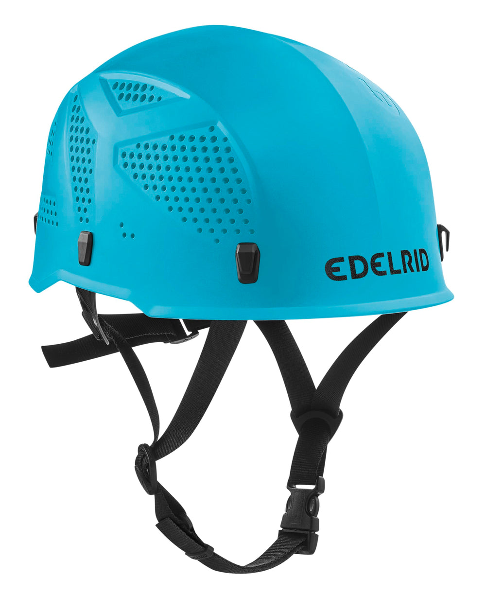 Edelrid Ultralight III Icemint helmet front view with breathable vents for climbers.