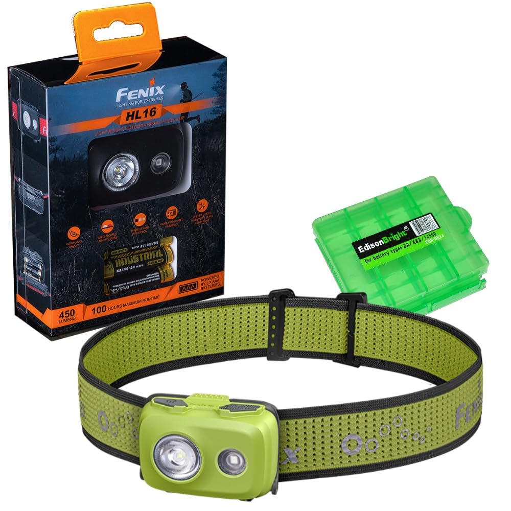 EdisonBright Fenix HL16 headlamp front view for hands-free trail lighting.