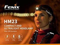 EdisonBright Fenix HM23 headband with reflective strap for night visibility.