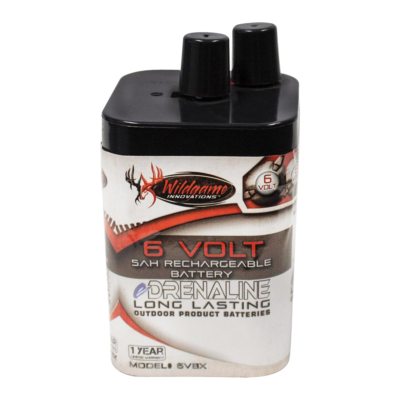 Close-up of Wildgame Innovations eDRENALINE 6V Spring Top Battery, sealed lead-acid design