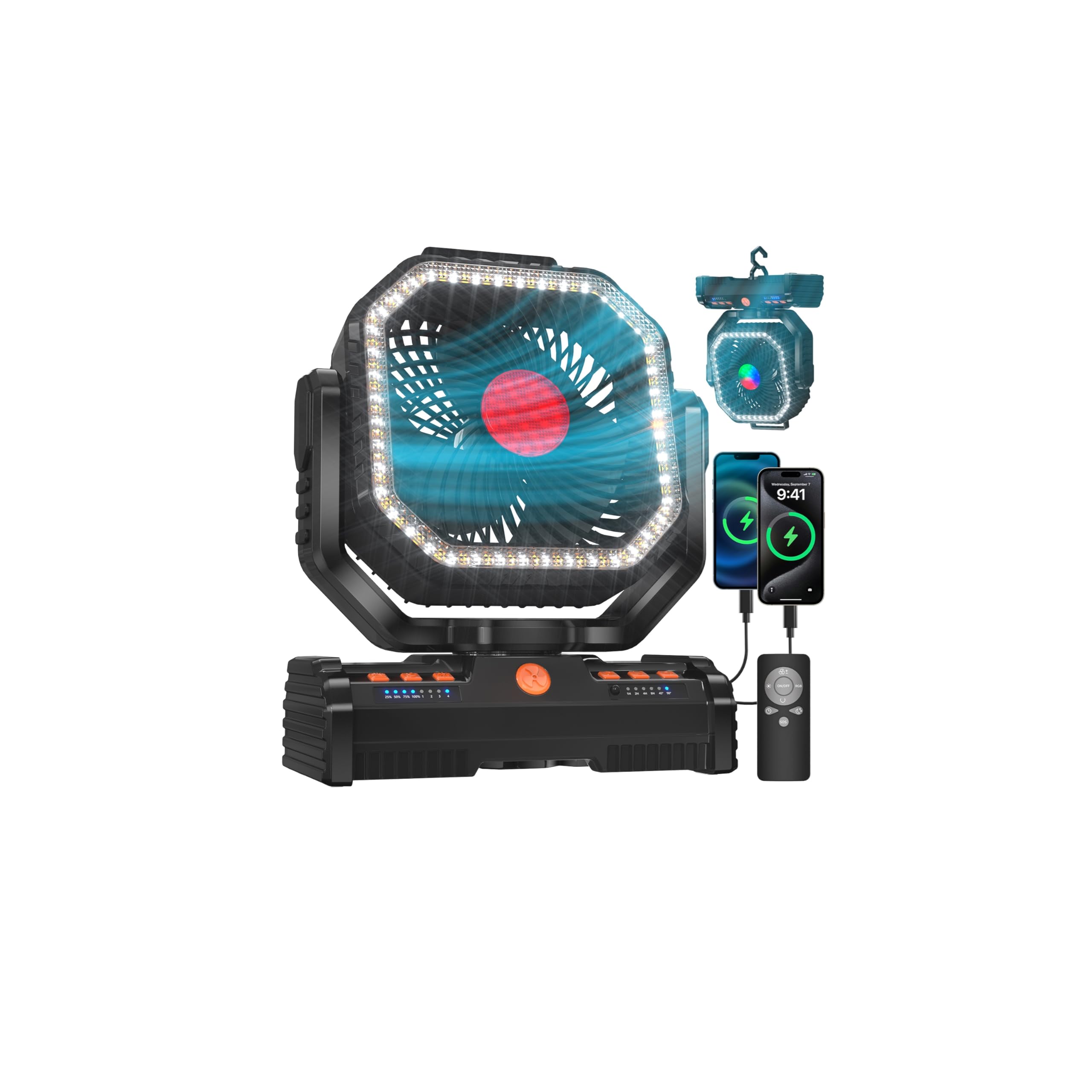 EEIFO 12in camping fan in tent setup delivering cool airflow for outdoor comfort