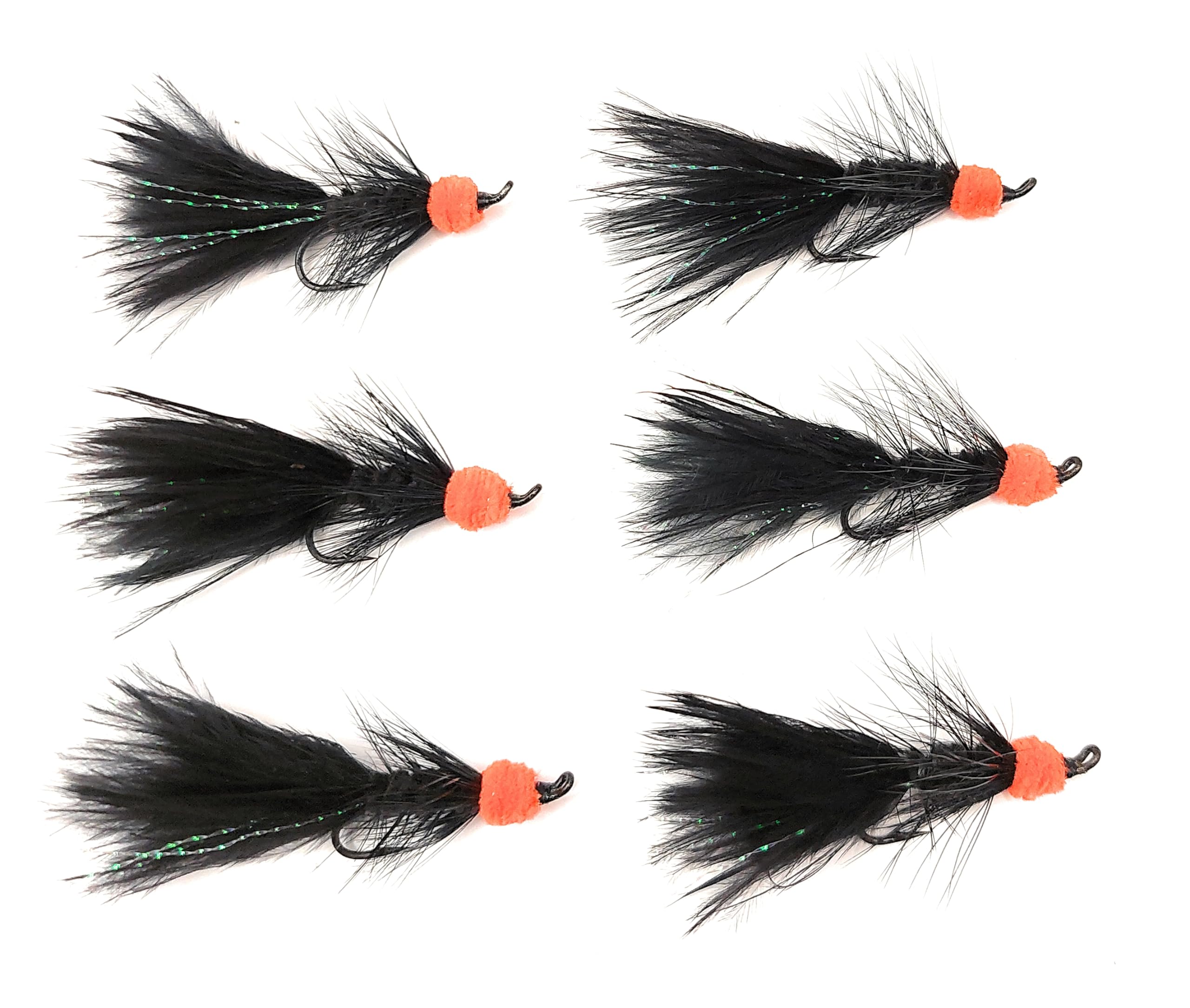 Close-up of egg-sucking leech showing Chenille body and orange tip resembling a fish egg