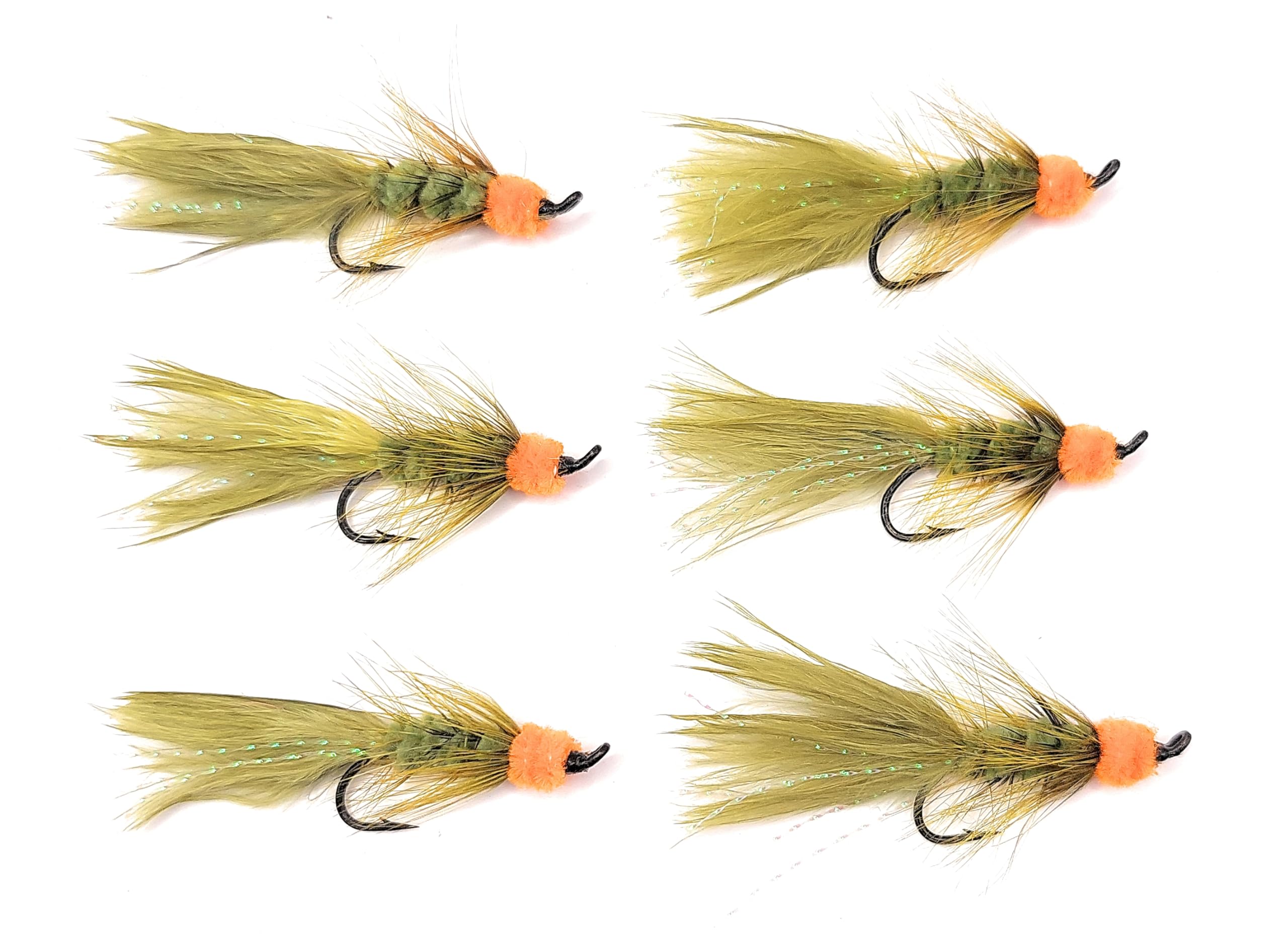 Olive Egg Sucking Leech fishing fly with orange head for freshwater species