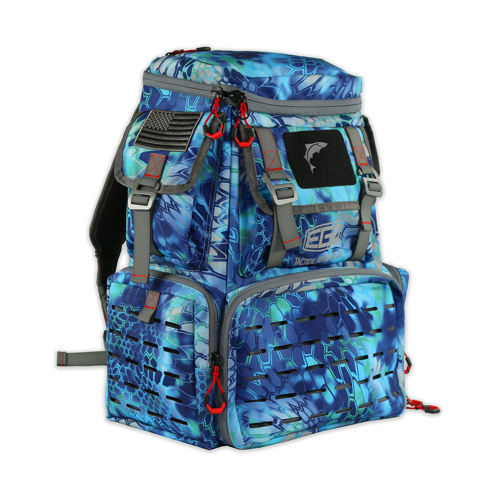 Ego Kryptek Tactical Tackle Box Backpack four transparent tackle trays included.