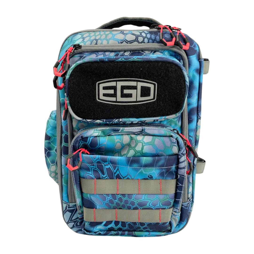 Ego Kryptek Tactical Tackle Box Backpack front view shows rugged camouflage and storage space