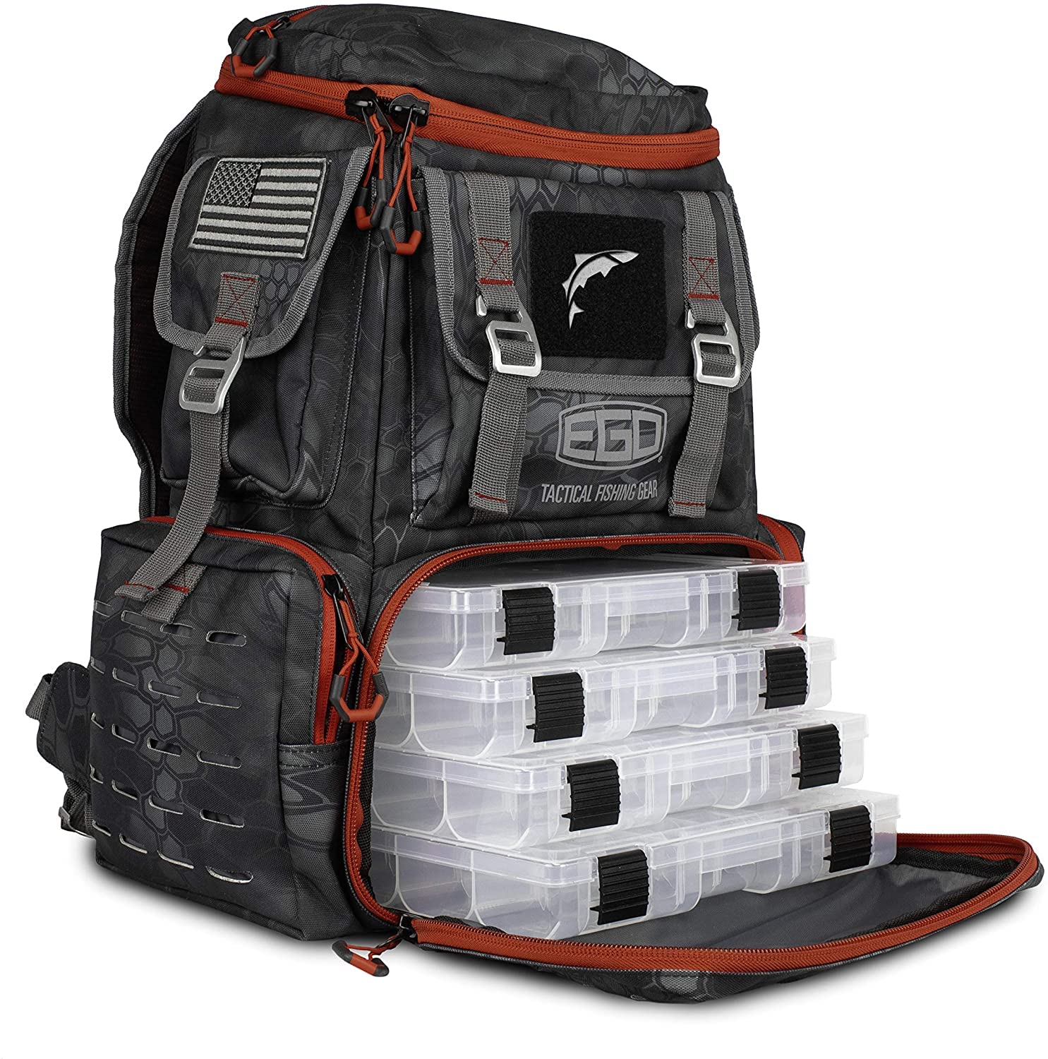 Ego Kryptek Tactical Tackle Box Backpack front view showing rugged 1000D nylon for durability