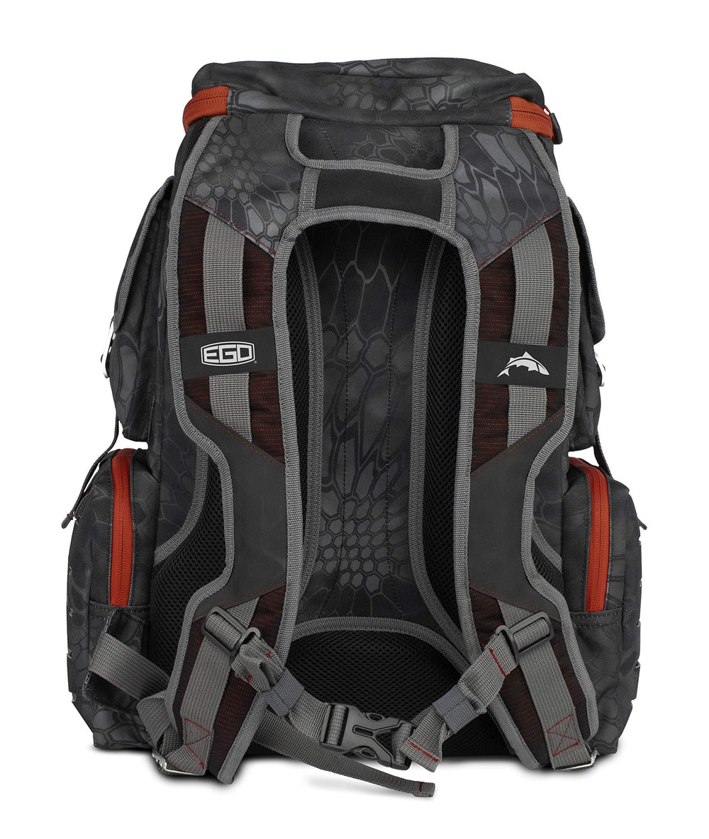 Ego Kryptek Tactical Tackle Box Backpack side MOLLE demonstrates external tool management