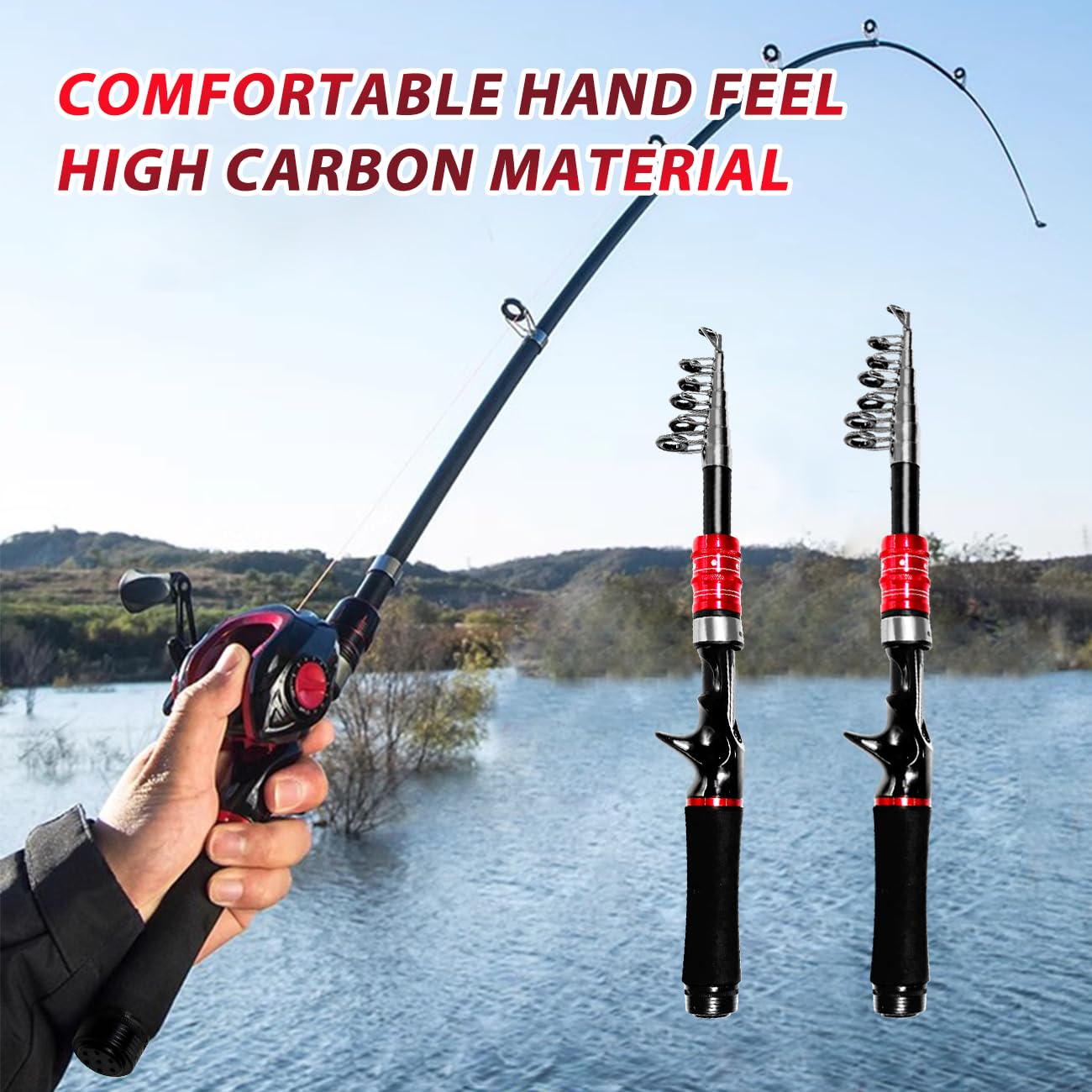 EHERDM Telescopic Rod extended for longer casts on water.