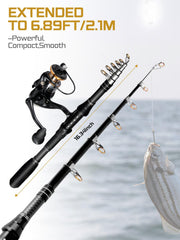 Telescopic carbon fiber fishing rod extended to 6.89 feet
