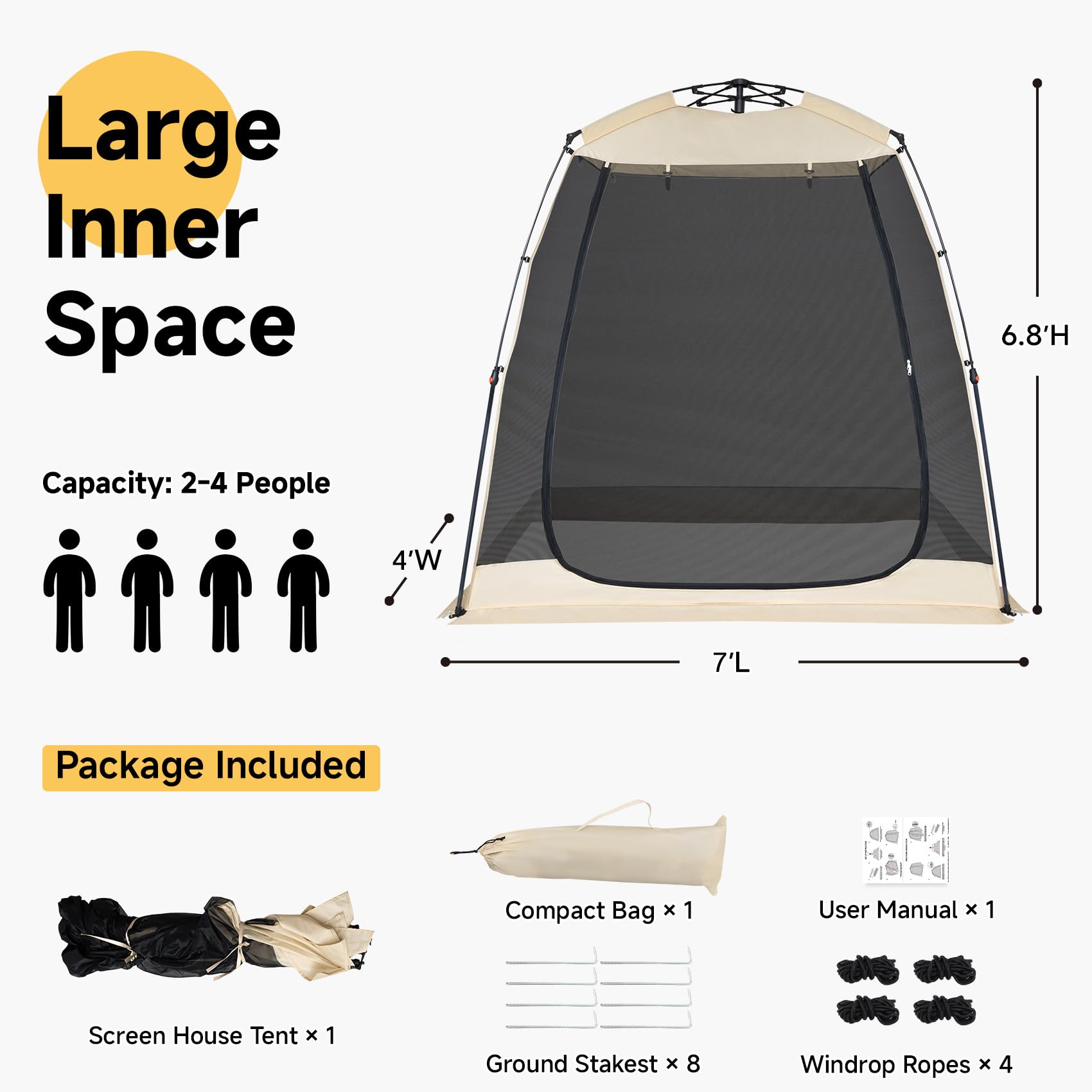 EighteenTek dimensions 7x4x6.5 ft suitable for 2-4 people