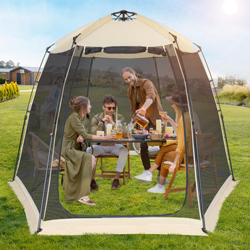 EighteenTek screen house gazebo open pop-up setup for quick shade outdoors.