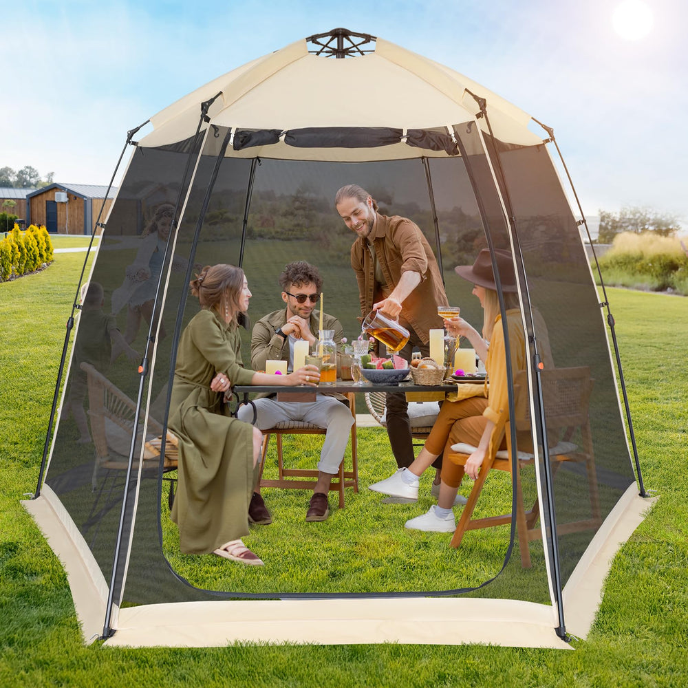 EighteenTek screen house gazebo open pop-up setup for quick shade outdoors.