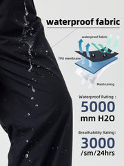 EIGIOO rain pants elastic waistband with drawstring for comfortable fit.
