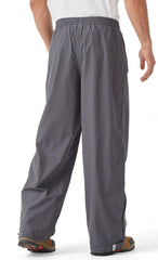 EIGIOO men's packable rain pants worn side view demonstrates adjustable fit over boots.