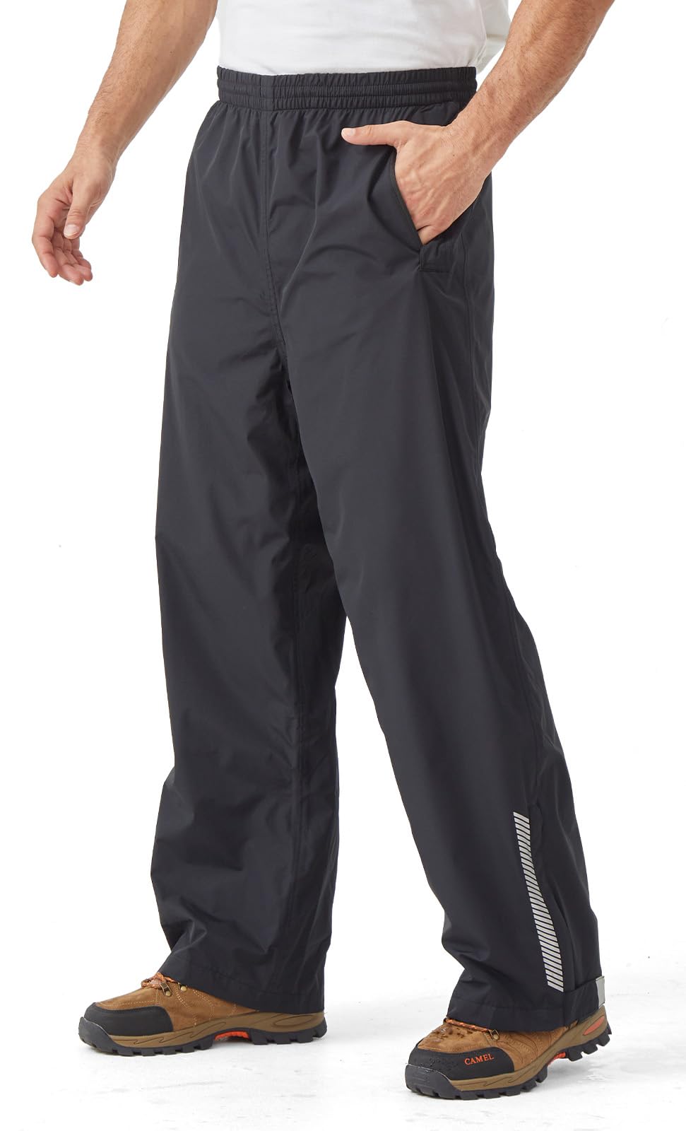 Eigioo packable rain pants folded compactly for easy carry.