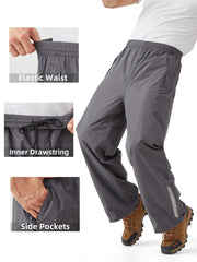 EIGIOO rain pants leg-zip close-up, adjustable over-boot wear