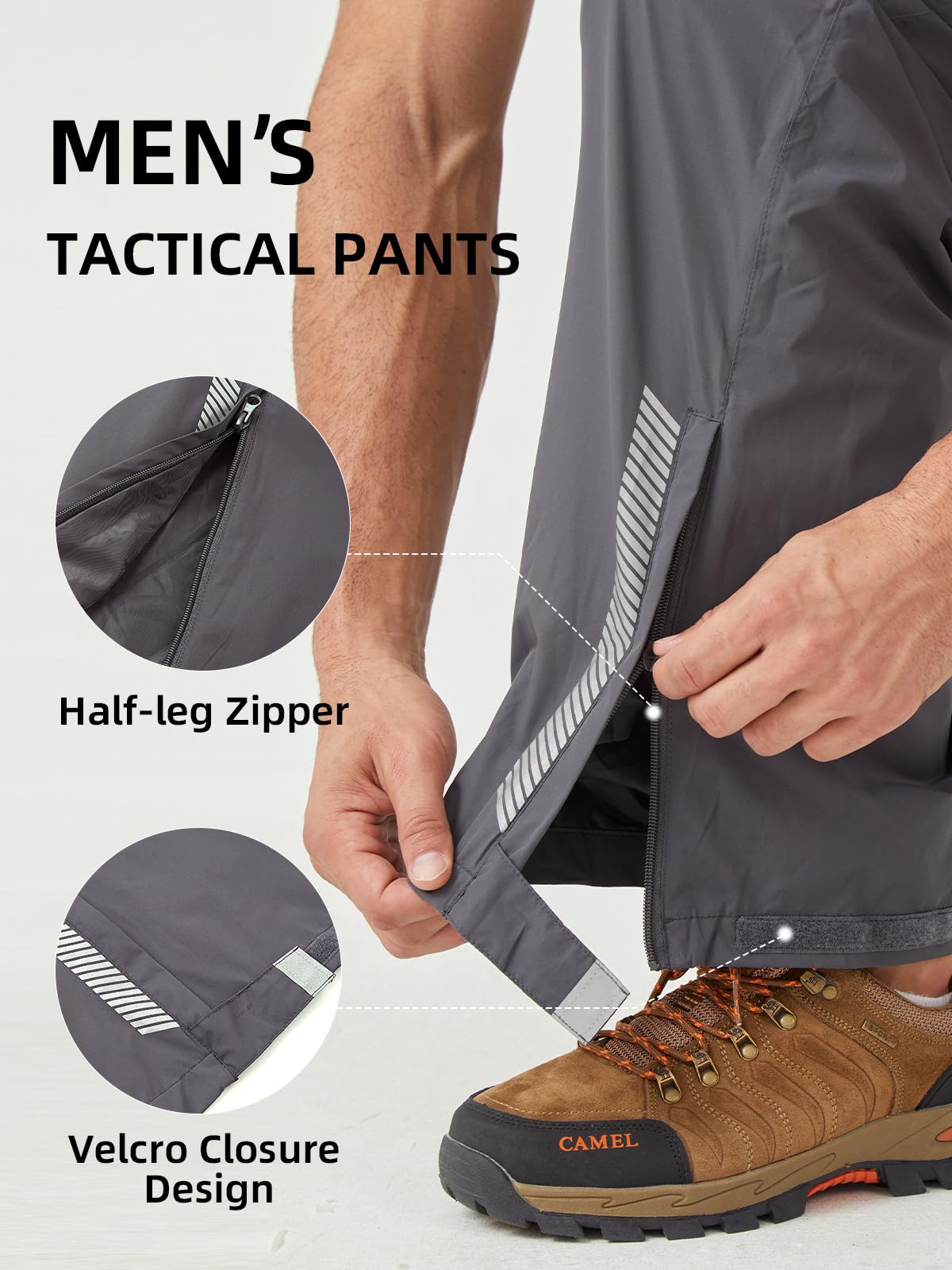 EIGIOO rain pants with pockets and reflective stripe for visibility