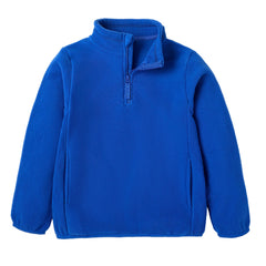EIGIOO toddler fleece quarter-zip jacket front view in royal blue keeps warmth cozy all day.
