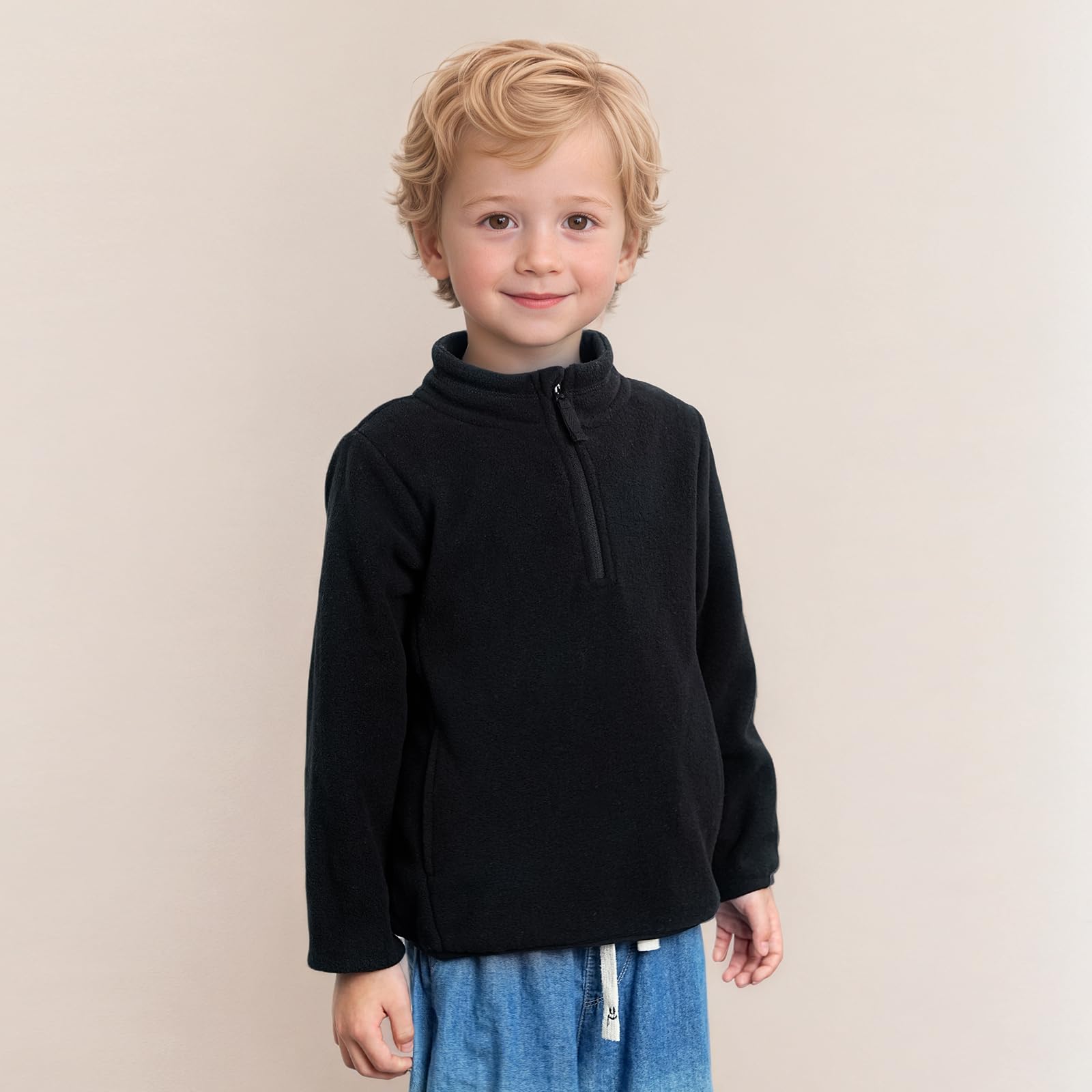 Wearing the Eigioo fleece jacket for outdoor play in cool weather.