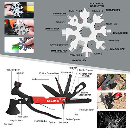 EILIKS 18-in-1 snowflake multitool compact for outdoor repairs.