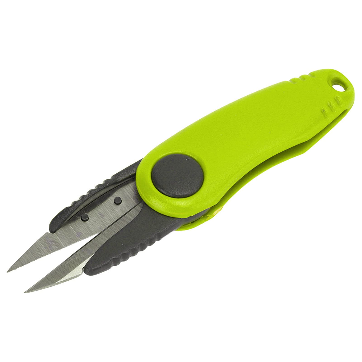 EIMSOAH Foldable Shrimp-Shaped Scissors in yellow, compact for quick line trimming on the go.