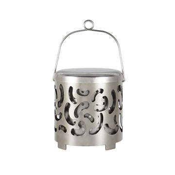 Eioflia mini stove heating cover in silver offers portable warmth for camping adventures.
