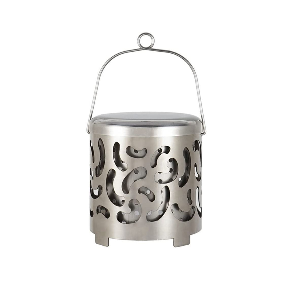 Eioflia mini stove heating cover in silver offers portable warmth for camping adventures.