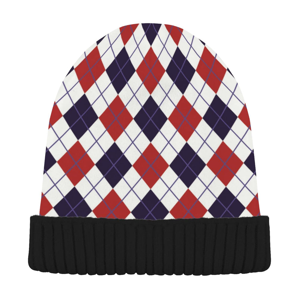Eionryn Patriotic Red Navy Argyle Beanie back view shows cuff for secure outdoor wear