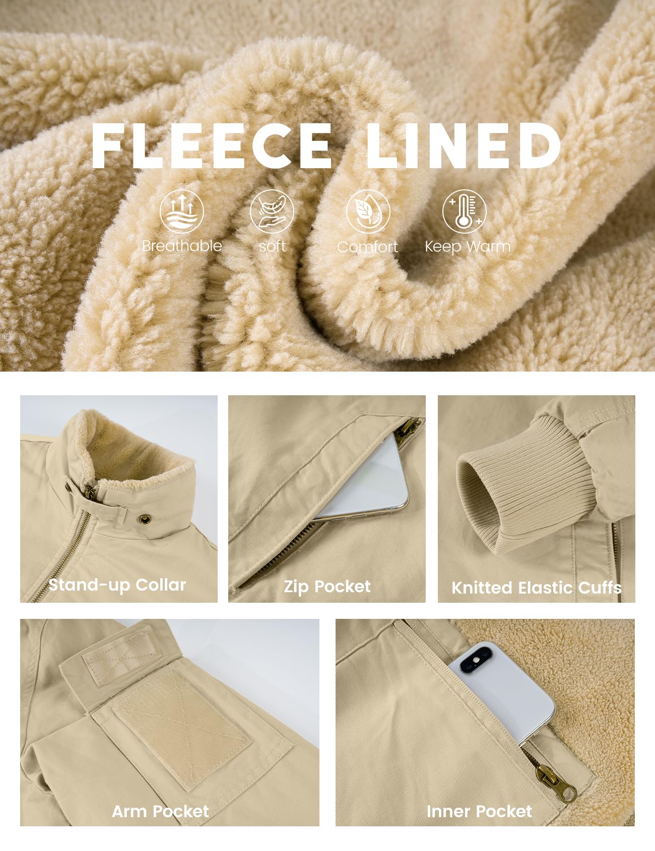 Eisctnd collar detail highlights sherpa lining and premium finish for added warmth.