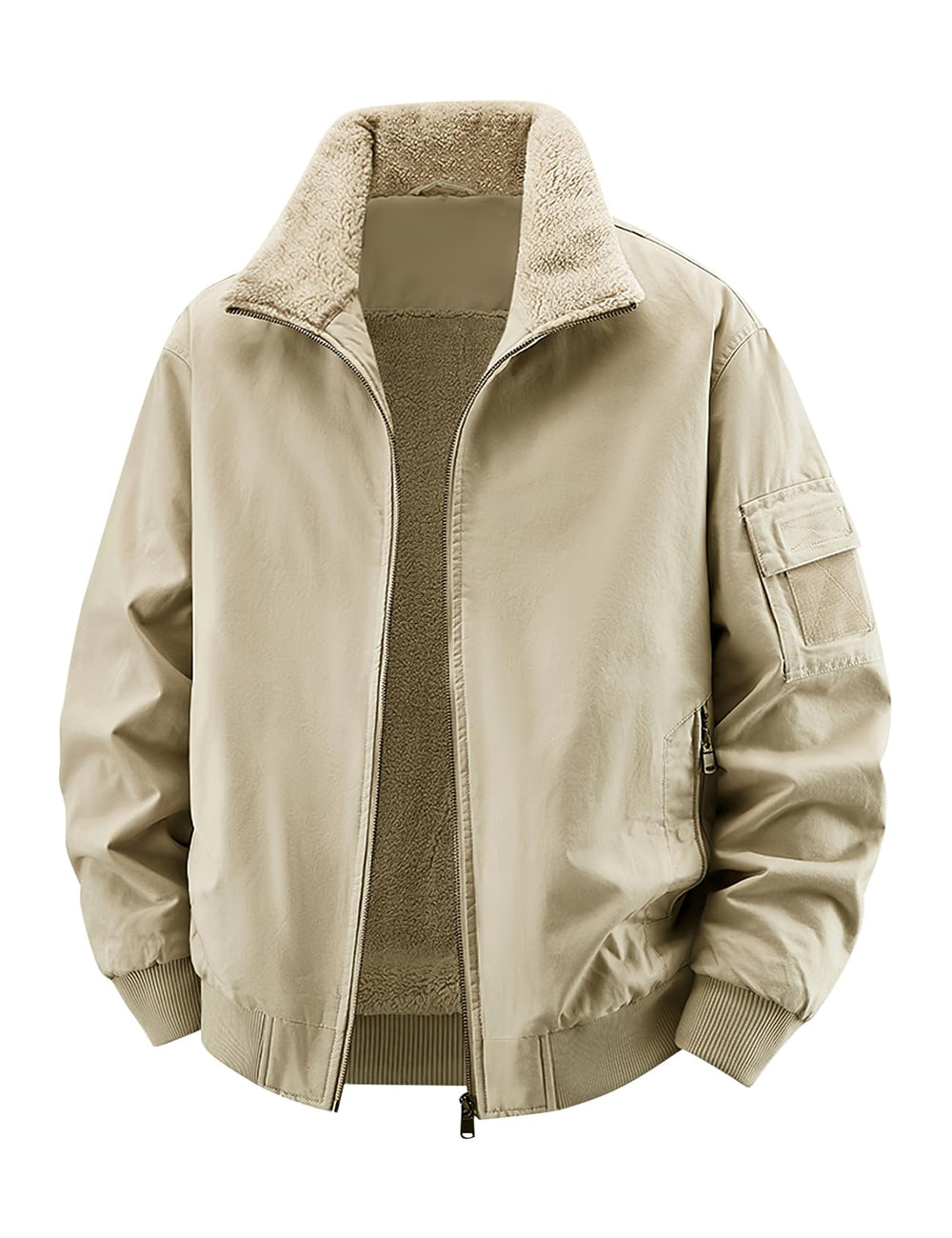 Eisctnd men's sherpa-lined bomber jacket front view for daily warmth and rugged style.