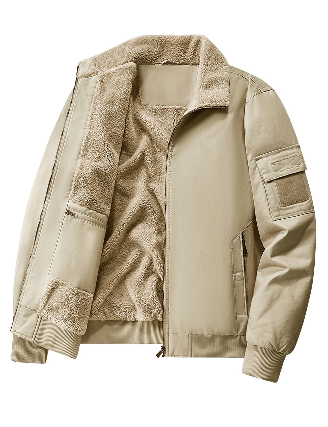 Eisctnd men's winter bomber jacket zippered pockets close-up for secure storage.