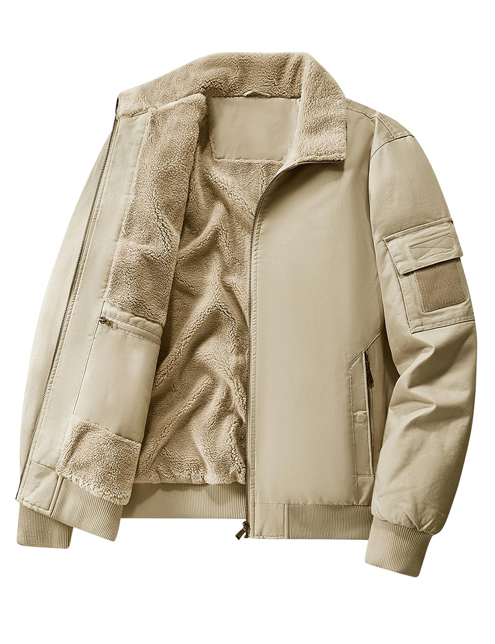 Eisctnd men's winter bomber jacket zippered pockets close-up for secure storage.