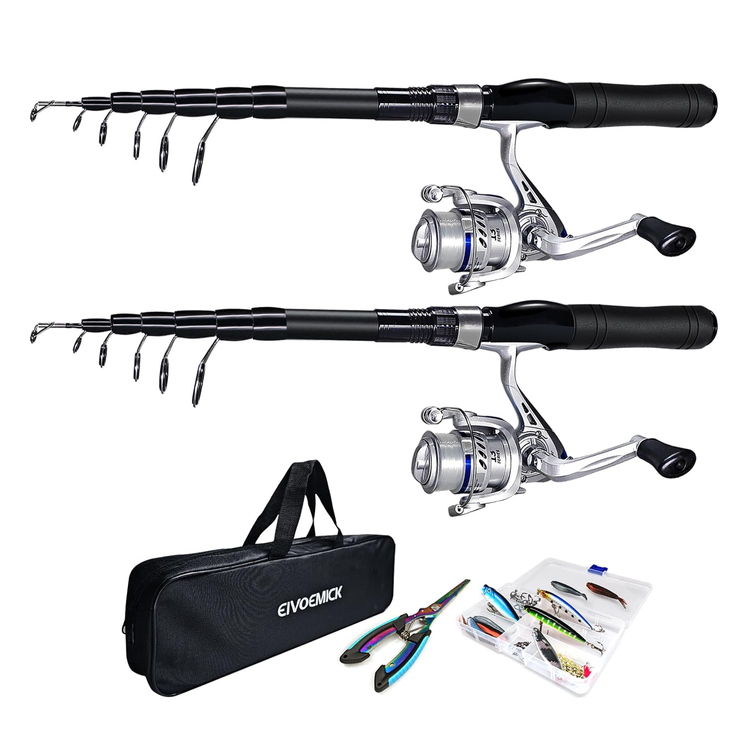 EIVOEMICK two-pack rod reel combo folding rod for easy transport on trips