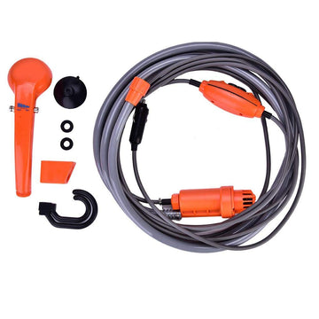 Ejoyous portable camping shower pump in action at campsite