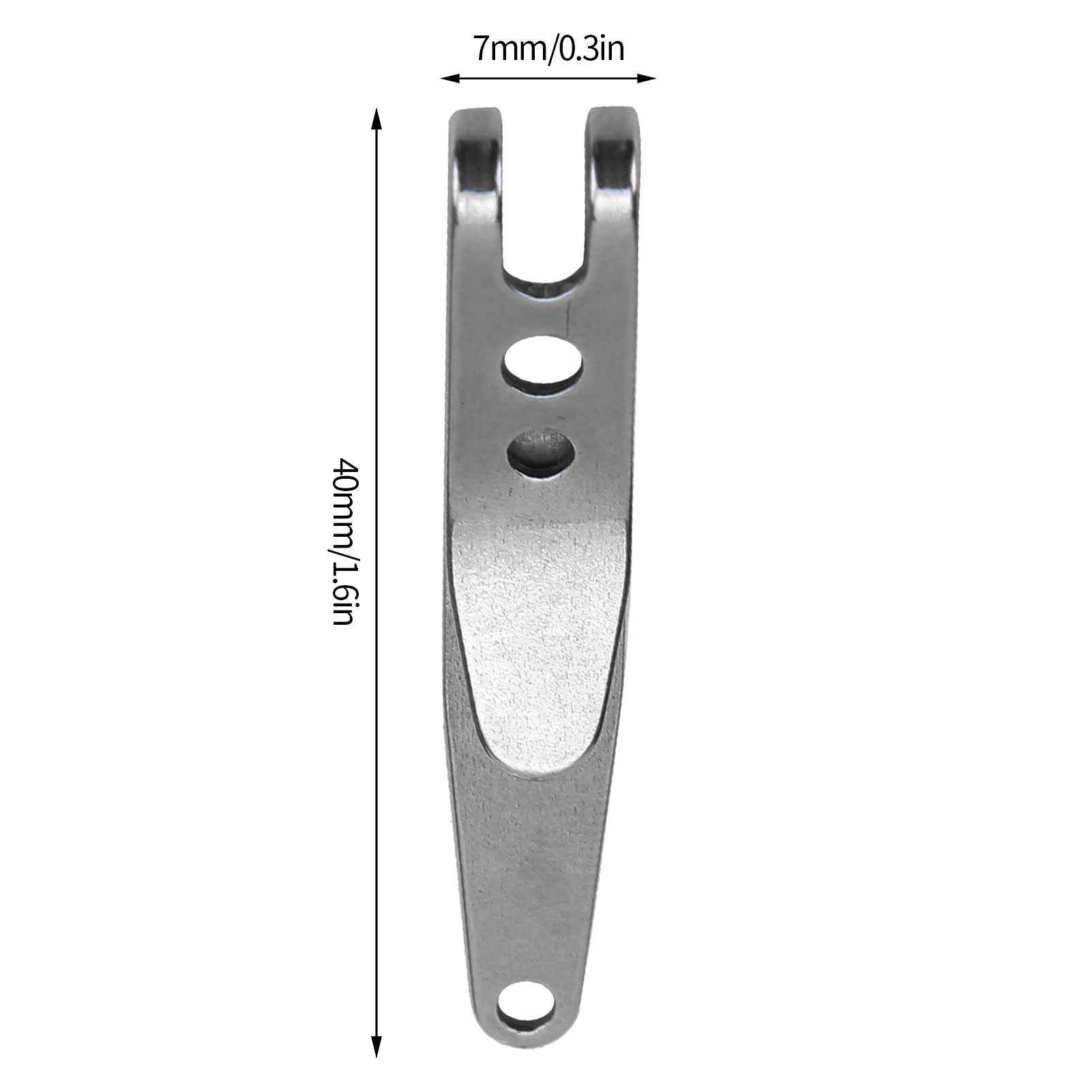 Ejoyous stainless steel pocket clip close-up highlighting durable construction for tough use.